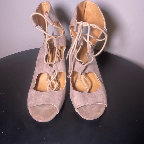Taupe Suede open back heels - Picture 5 of 6